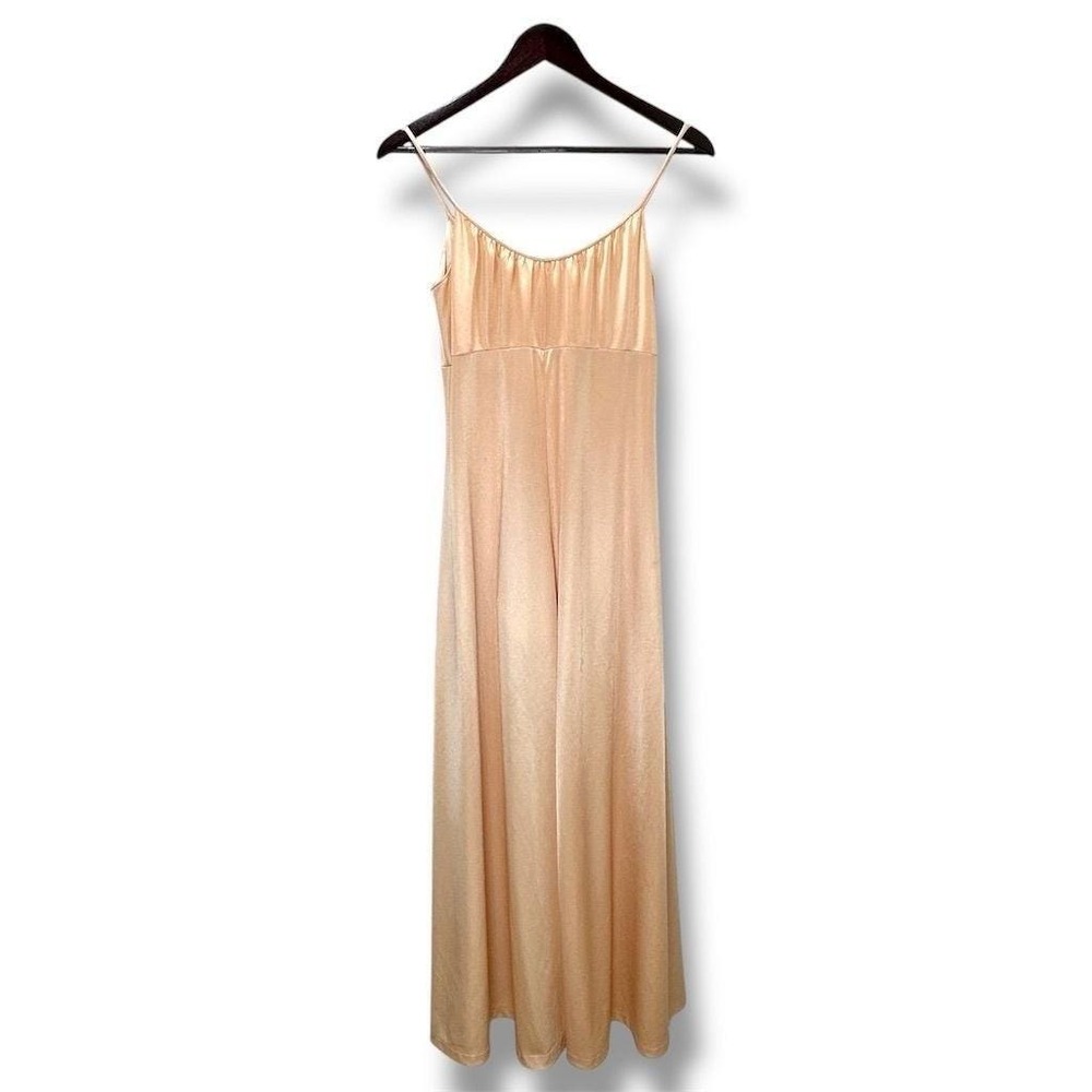Women's Beige Satin Slip Maxi Dress M Clean Girl Scandi Quiet Luxury Balletcore - Picture 2 of 6